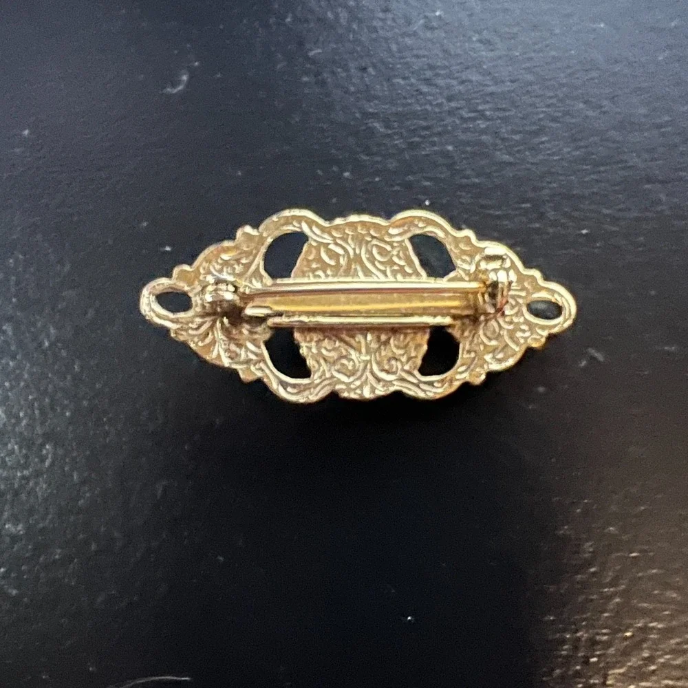 Gold Tone Imitation‎ Pearl Filigree Bar Brooch Vintage Victorian Style Pin